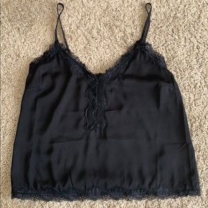 Lace Trimmed Black Tank Top